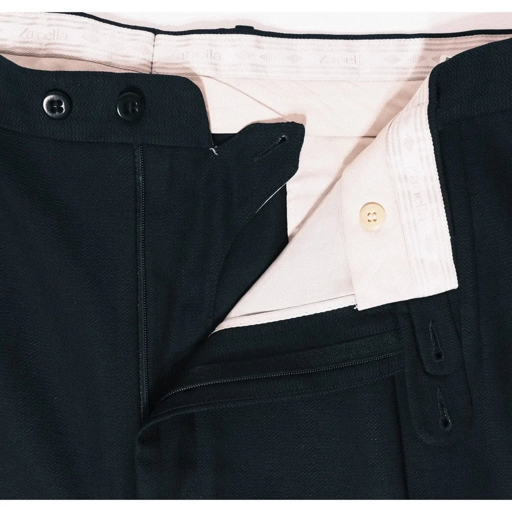 Zanella Bennett Mens 40x30 Flat Front Pleated Wool Dress Pants Black